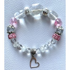 511 bracelet  LOVE cristal de roche, quartz rose et swarovskl rose